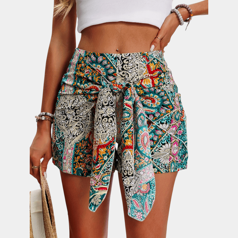 Gleame.-Gleame Short - Dames high-waisted korte broek met paisley print
