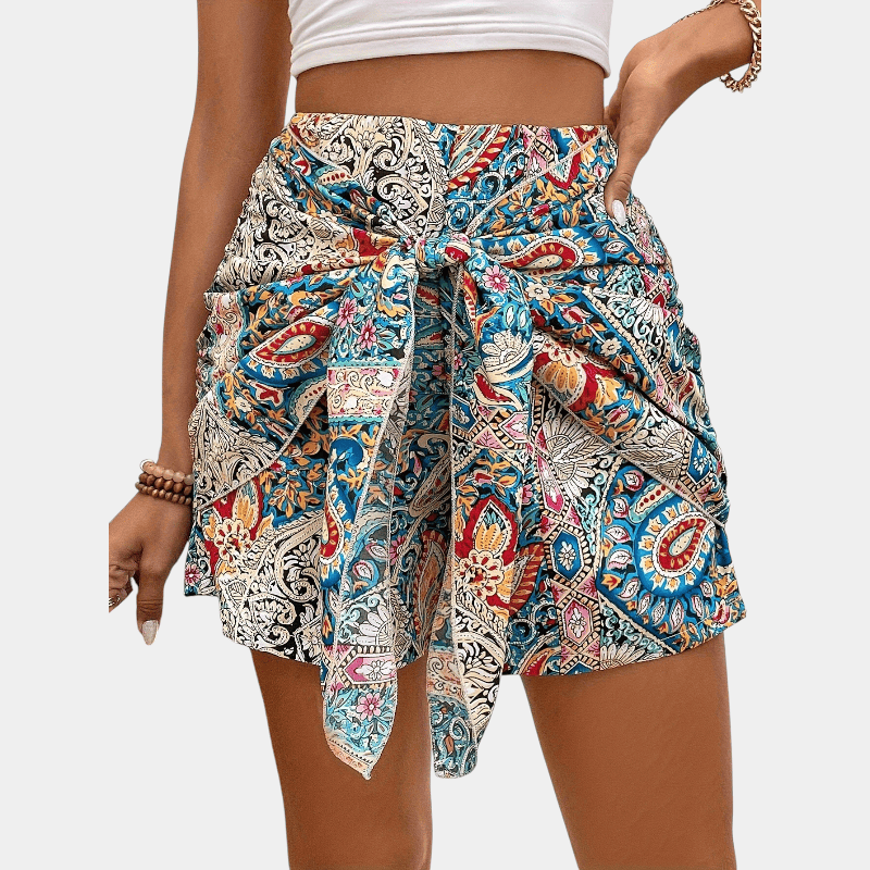 Gleame.-Gleame Short - Dames high-waisted korte broek met paisley print