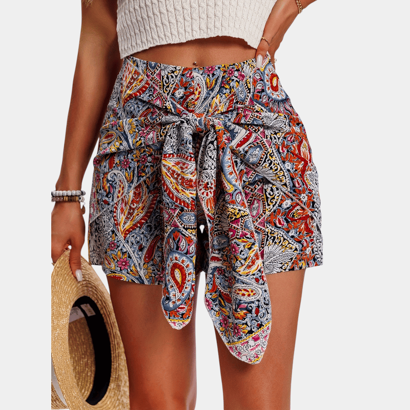 Gleame.-Gleame Short - Dames high-waisted korte broek met paisley print