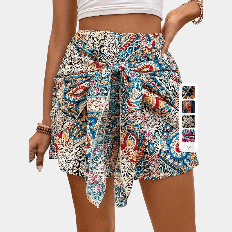 Gleame.-Gleame Short - Dames high-waisted korte broek met paisley print
