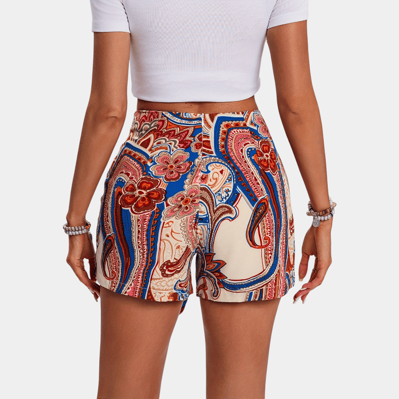 Gleame.-Gleame Short - Dames high-waisted korte broek met paisley print