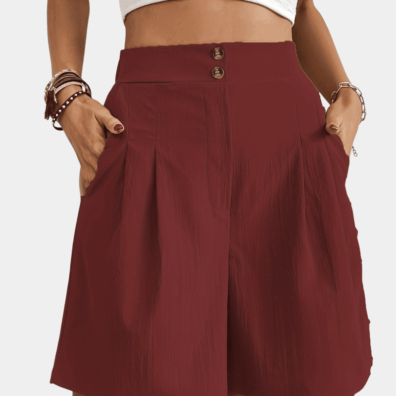 Gleame.-Gleame Short - Dames high-waisted wijde korte broek met losse pasvorm en zakken