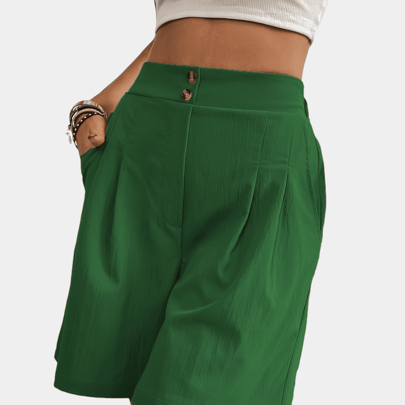 Gleame.-Gleame Short - Dames high-waisted wijde korte broek met losse pasvorm en zakken