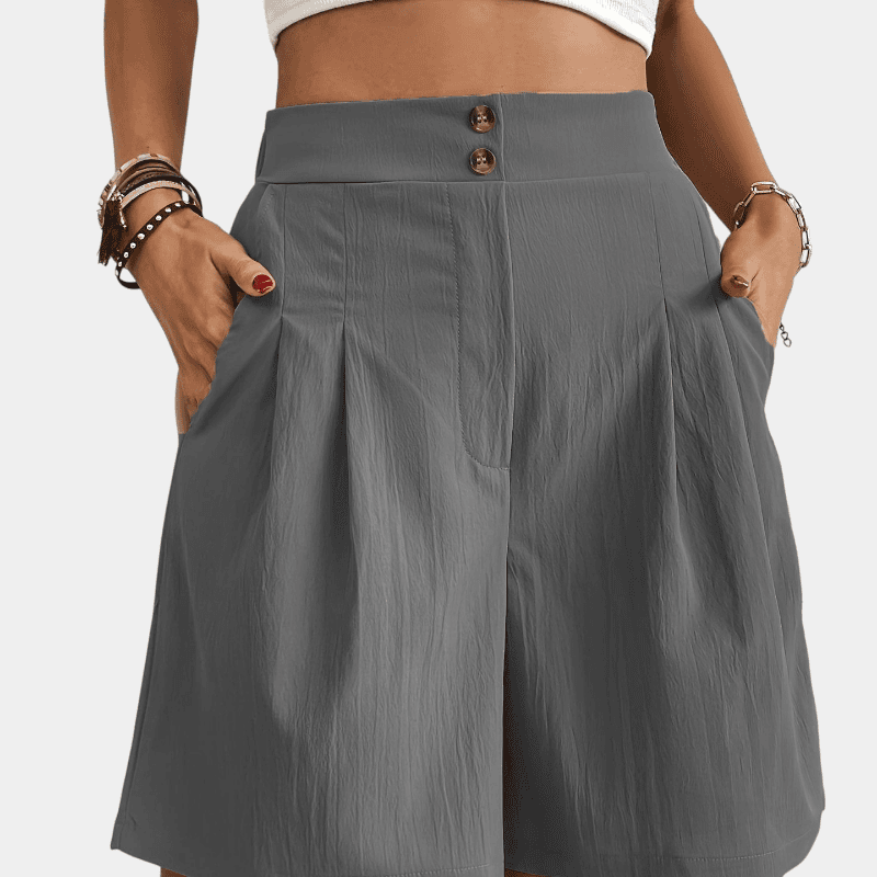 Gleame.-Gleame Short - Dames high-waisted wijde korte broek met losse pasvorm en zakken