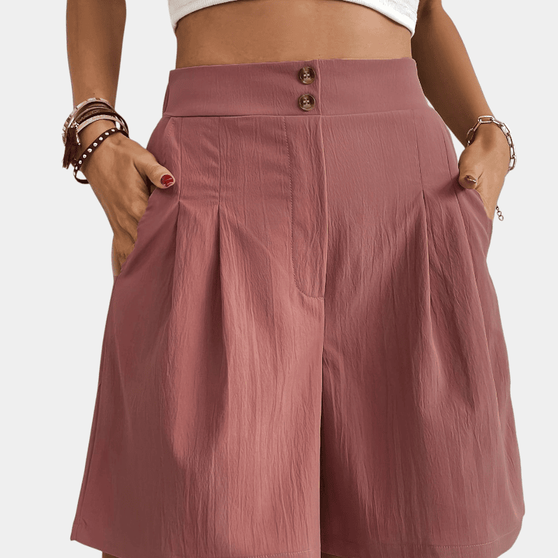 Gleame.-Gleame Short - Dames high-waisted wijde korte broek met losse pasvorm en zakken