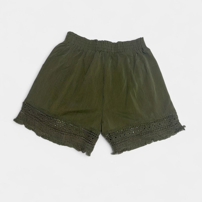 Gleame.-Gleame Short - Dames paperbag korte broek met kant en schuine zakken