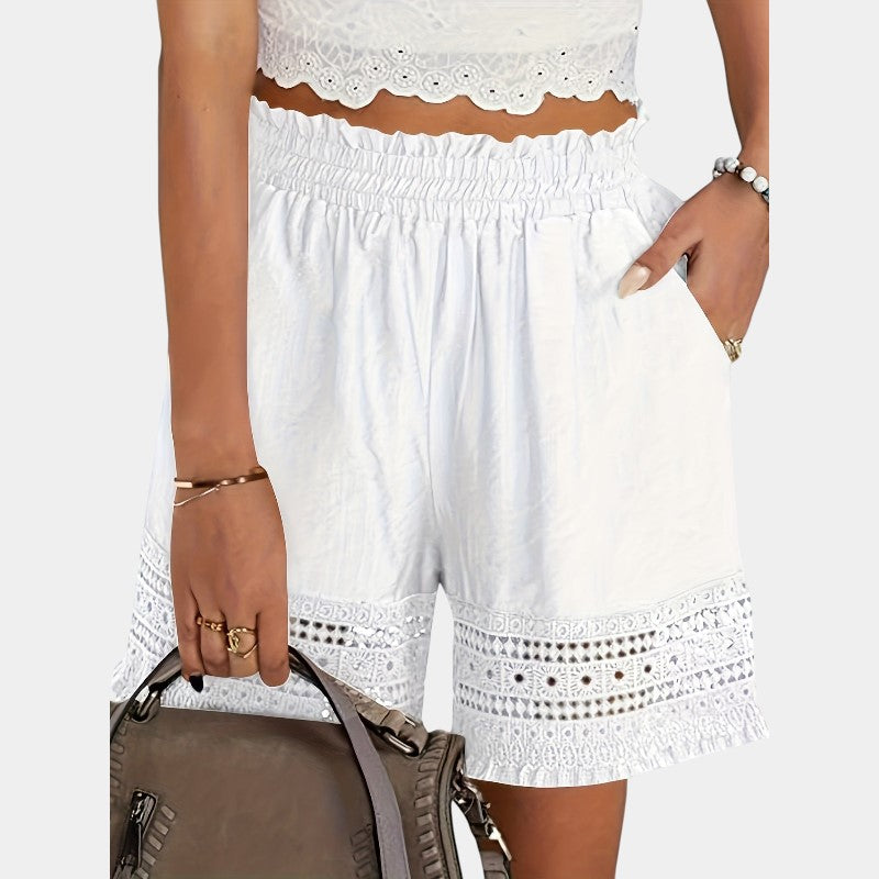 Gleame.-Gleame Short - Dames paperbag korte broek met kant en schuine zakken