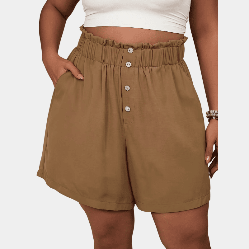 Gleame.-Gleame Short - Dames plus size wijde korte broek met knopen en elastische taille
