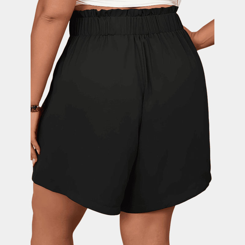 Gleame.-Gleame Short - Dames plus size wijde korte broek met knopen en elastische taille
