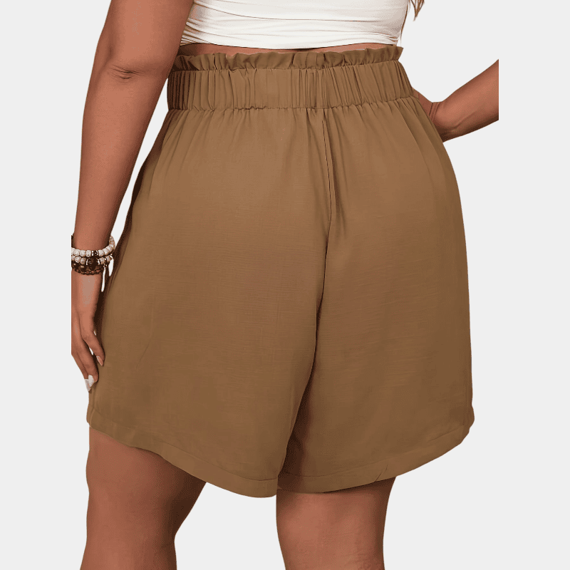 Gleame.-Gleame Short - Dames plus size wijde korte broek met knopen en elastische taille