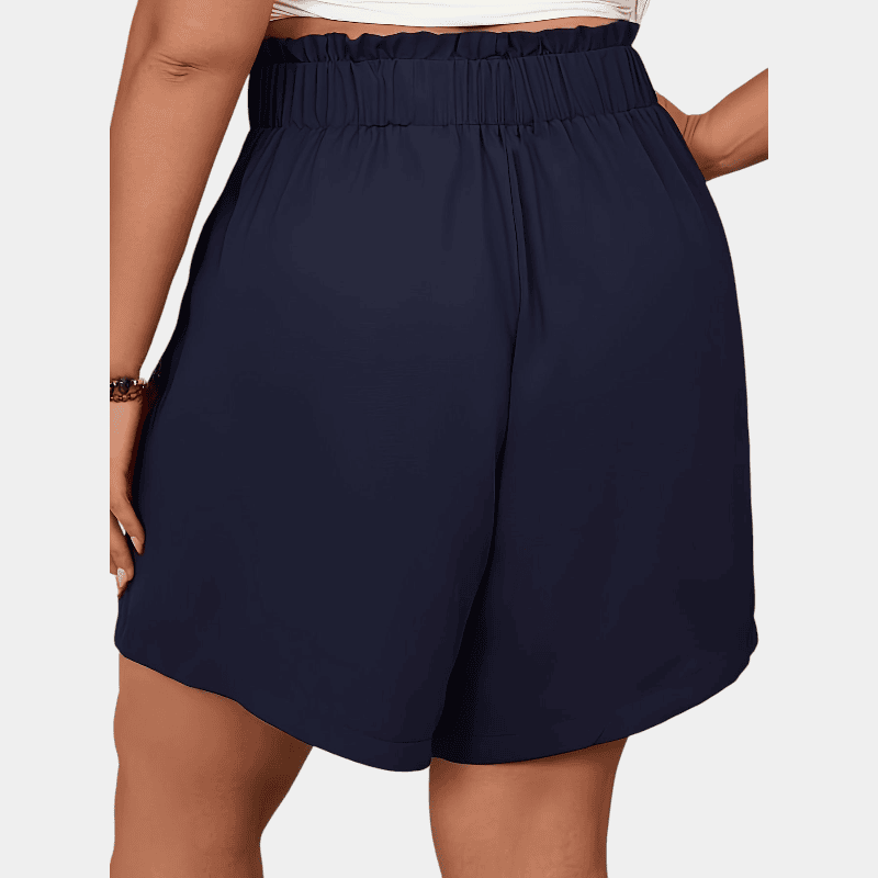 Gleame.-Gleame Short - Dames plus size wijde korte broek met knopen en elastische taille