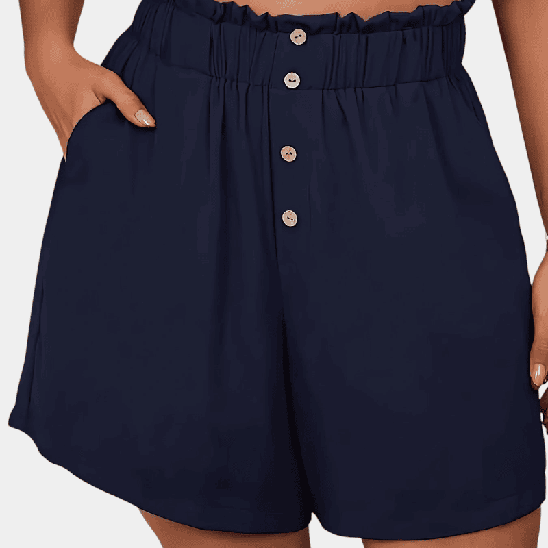 Gleame.-Gleame Short - Dames plus size wijde korte broek met knopen en elastische taille