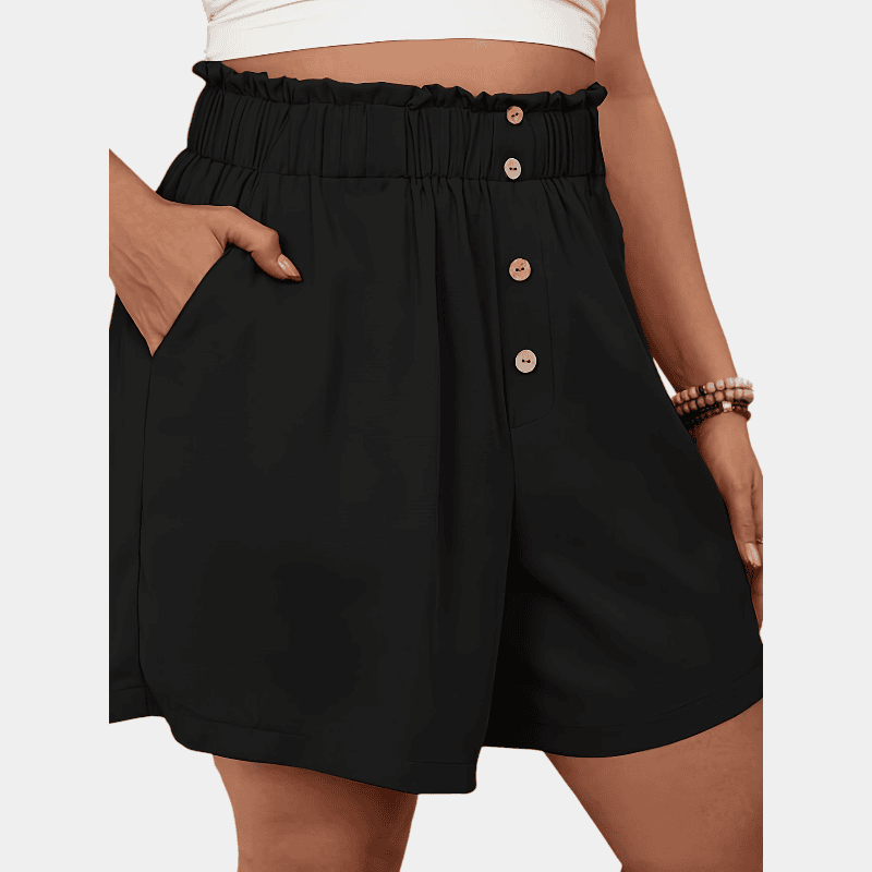 Gleame.-Gleame Short - Dames plus size wijde korte broek met knopen en elastische taille
