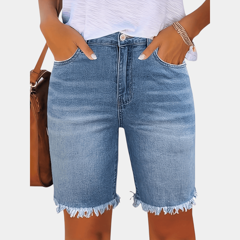 Gleame.-Gleame Shorts - Casual bermuda van denim met rafelzoom en lichte stretch