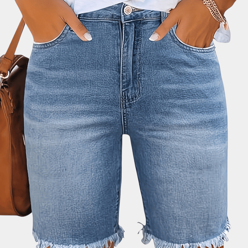 Gleame.-Gleame Shorts - Casual bermuda van denim met rafelzoom en lichte stretch