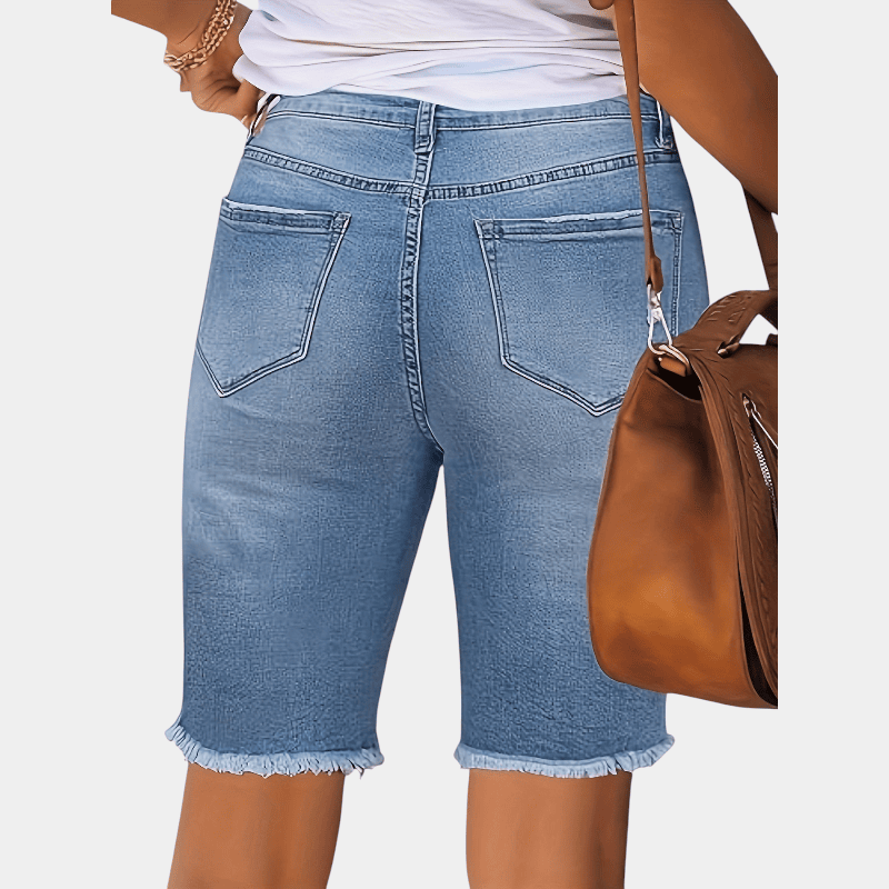 Gleame.-Gleame Shorts - Casual bermuda van denim met rafelzoom en lichte stretch