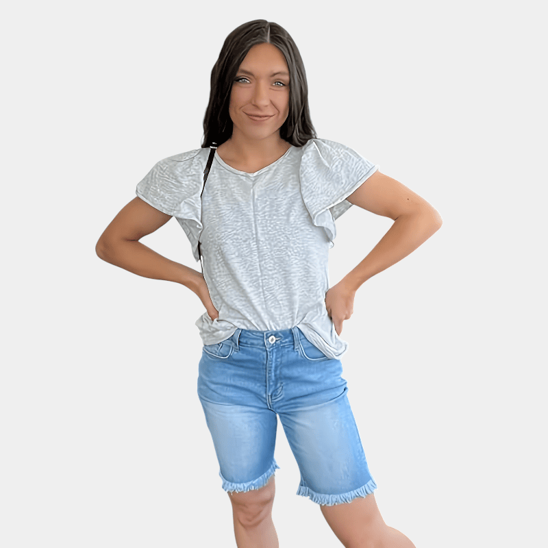 Gleame.-Gleame Shorts - Casual bermuda van denim met rafelzoom en lichte stretch