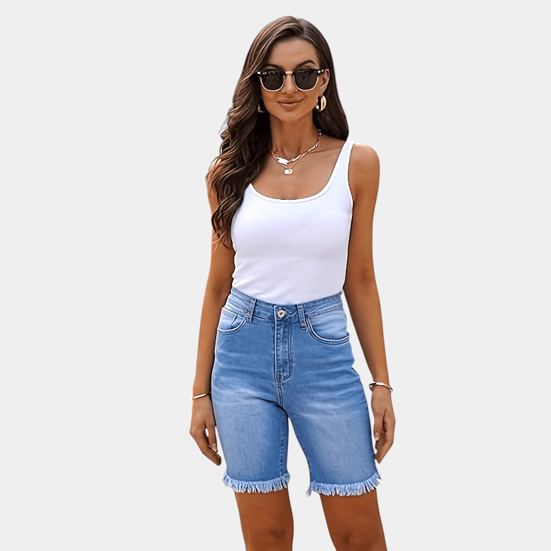 Gleame.-Gleame Shorts - Casual bermuda van denim met rafelzoom en lichte stretch