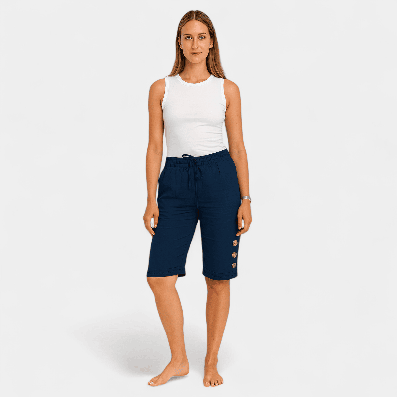 Gleame.-Gleame Shorts - Katoenen shorts met koorddetail, knoopaccent en losse pasvorm