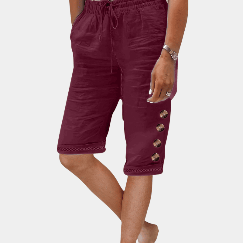 Gleame.-Gleame Shorts - Katoenen shorts met koorddetail, knoopaccent en losse pasvorm