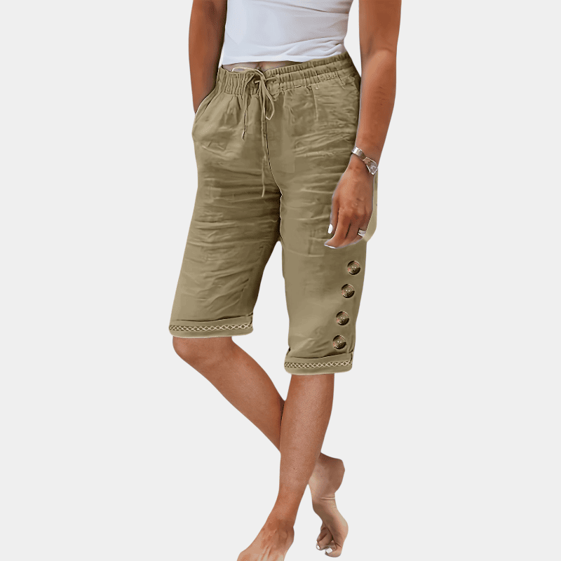 Gleame.-Gleame Shorts - Katoenen shorts met koorddetail, knoopaccent en losse pasvorm