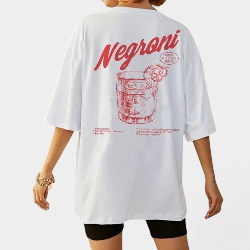 Gleame.-Gleame T-shirt - Negroni-gedrukt shirt voor vrouwen in retro stijl