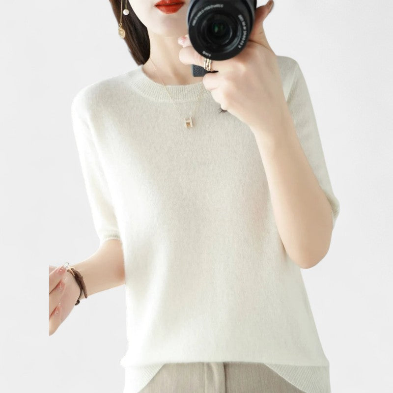 Gleame.-Gleame Trui – Elegante merinowol kasjmier trui met ronde hals en korte mouw