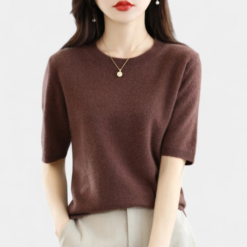 Gleame.-Gleame Trui – Elegante merinowol kasjmier trui met ronde hals en korte mouw