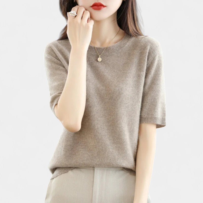 Gleame.-Gleame Trui – Elegante merinowol kasjmier trui met ronde hals en korte mouw