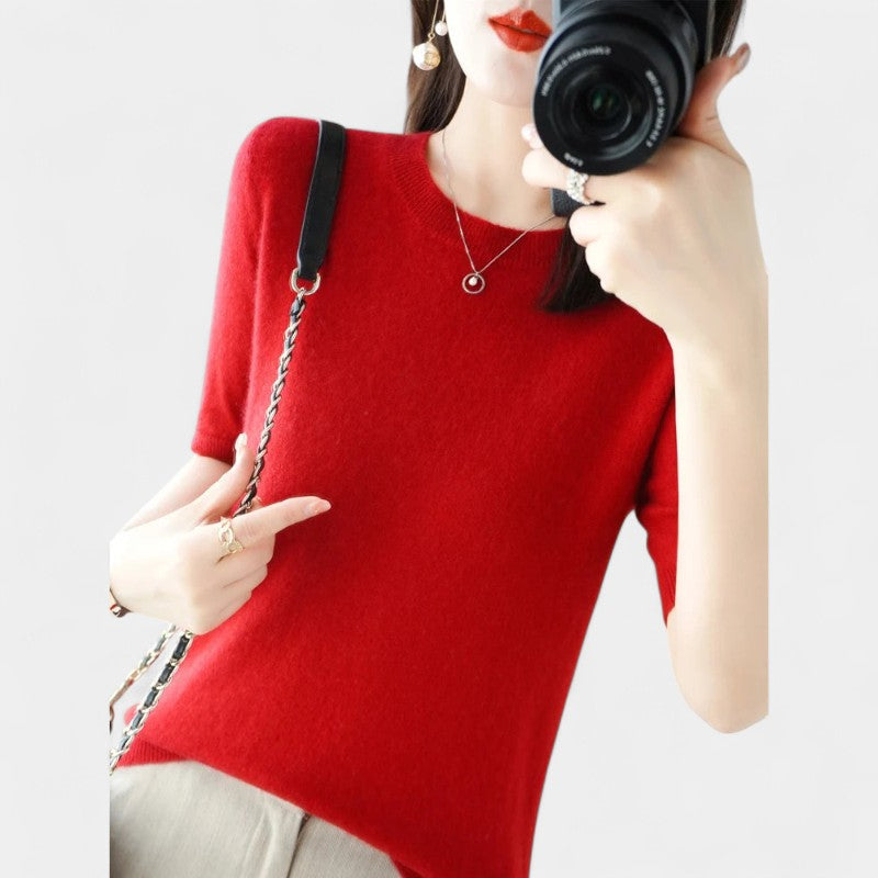 Gleame.-Gleame Trui – Elegante merinowol kasjmier trui met ronde hals en korte mouw