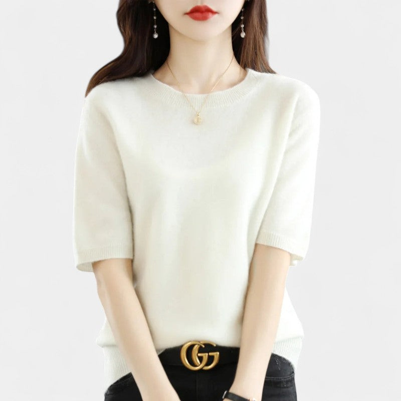 Gleame.-Gleame Trui – Elegante merinowol kasjmier trui met ronde hals en korte mouw