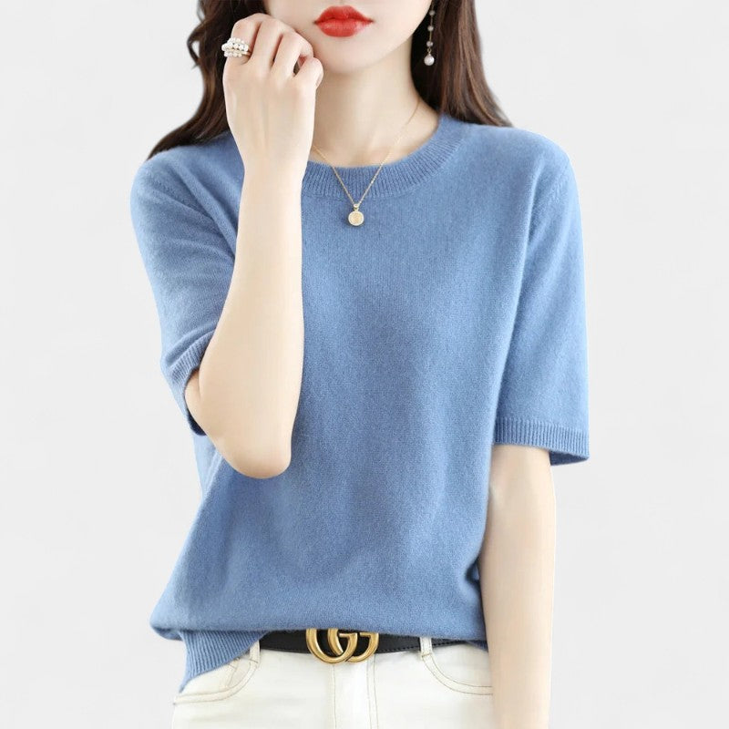 Gleame.-Gleame Trui – Elegante merinowol kasjmier trui met ronde hals en korte mouw