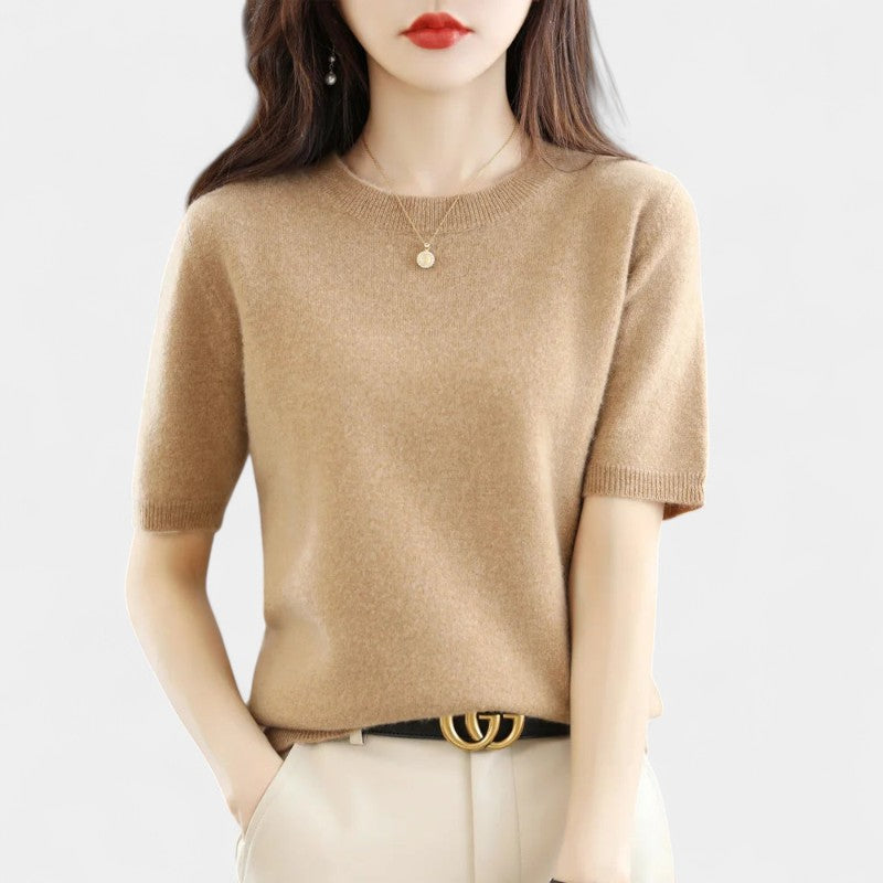 Gleame.-Gleame Trui – Elegante merinowol kasjmier trui met ronde hals en korte mouw