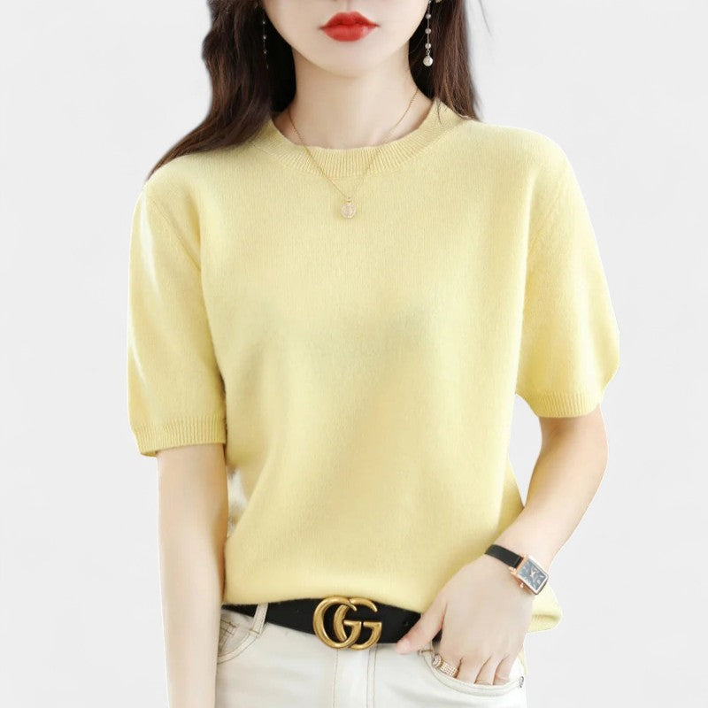 Gleame.-Gleame Trui – Elegante merinowol kasjmier trui met ronde hals en korte mouw