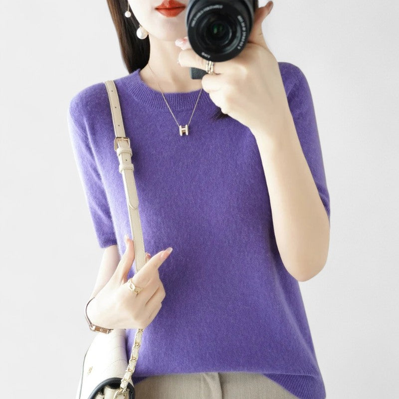 Gleame.-Gleame Trui – Elegante merinowol kasjmier trui met ronde hals en korte mouw