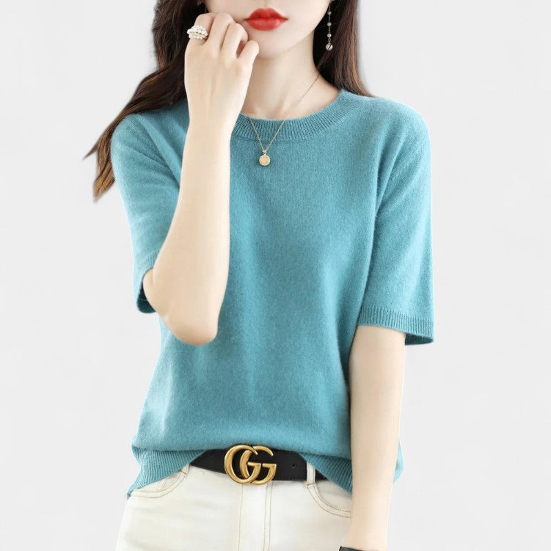 Gleame.-Gleame Trui – Elegante merinowol kasjmier trui met ronde hals en korte mouw