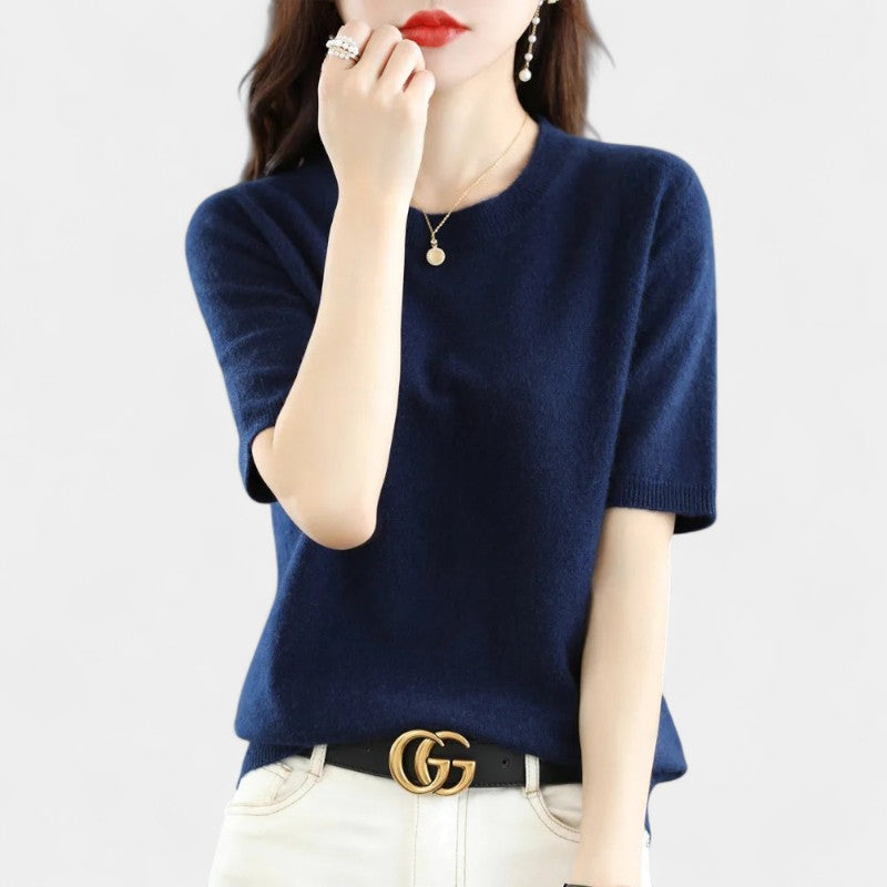 Gleame.-Gleame Trui – Elegante merinowol kasjmier trui met ronde hals en korte mouw