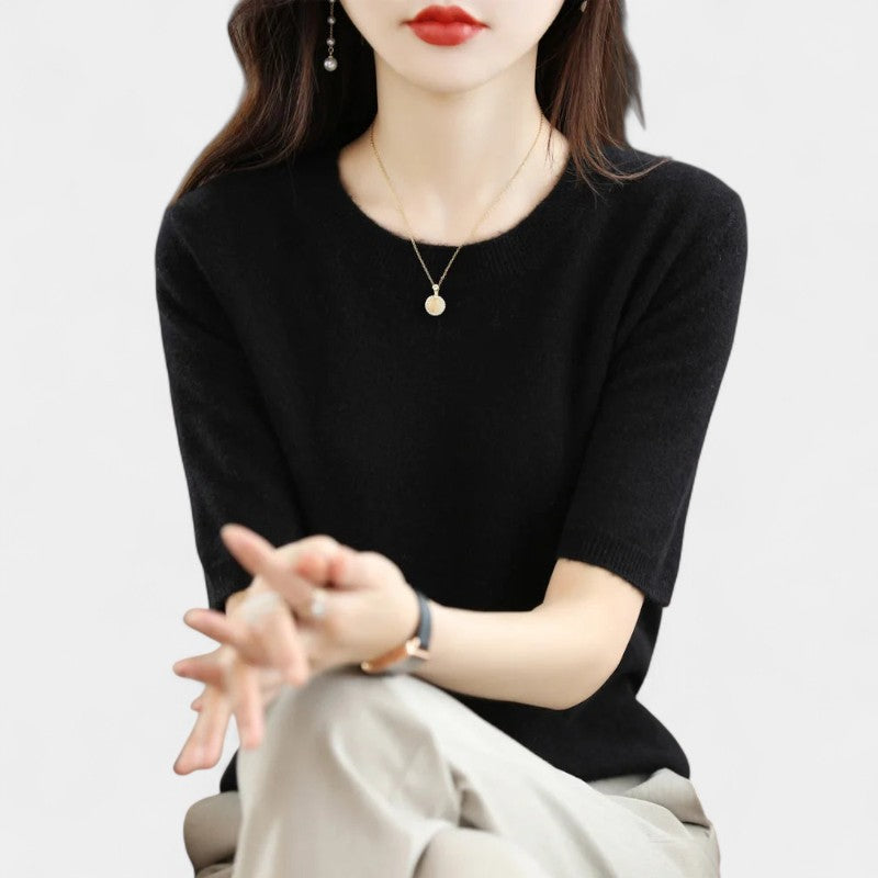 Gleame.-Gleame Trui – Elegante merinowol kasjmier trui met ronde hals en korte mouw