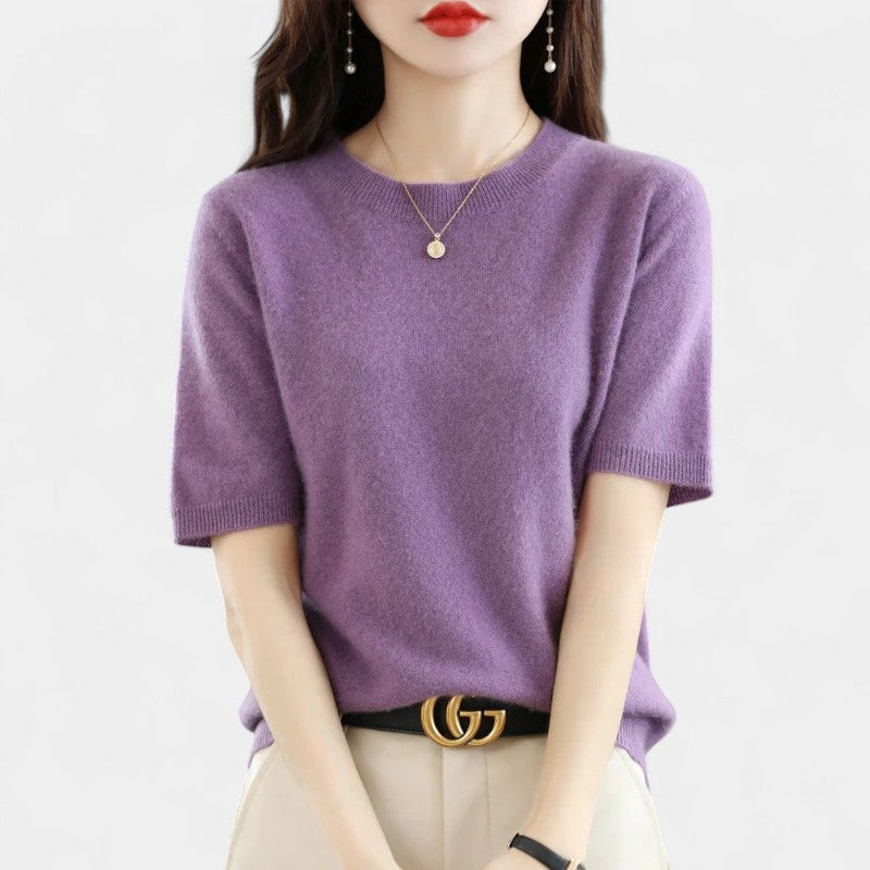 Gleame.-Gleame Trui – Elegante merinowol kasjmier trui met ronde hals en korte mouw