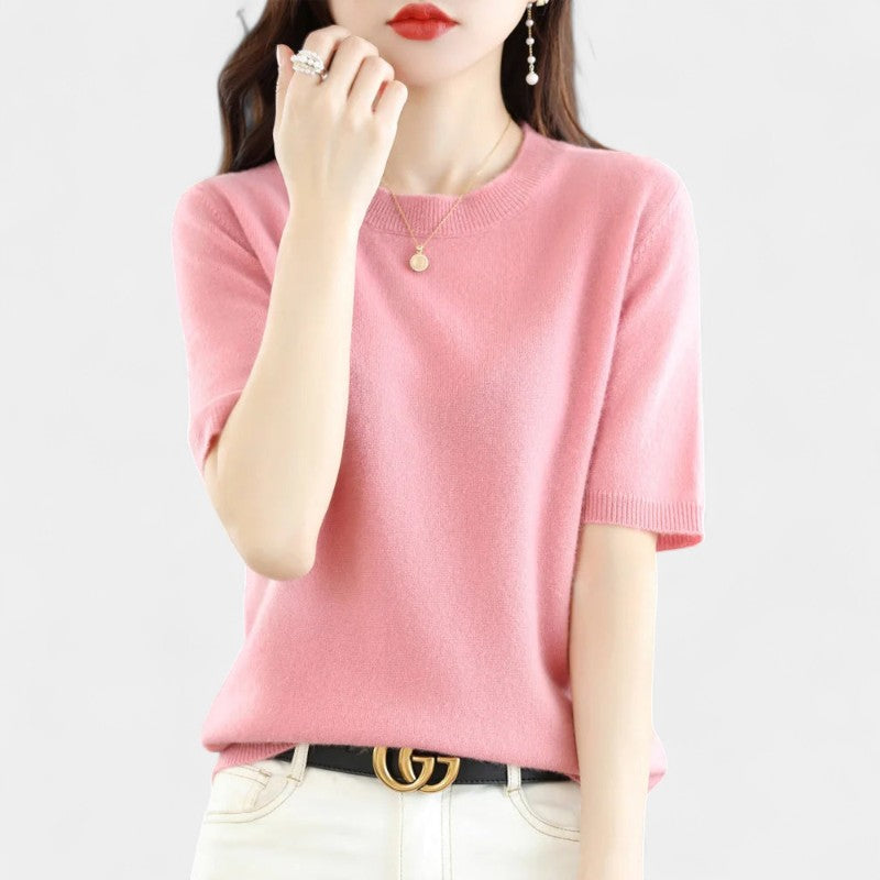 Gleame.-Gleame Trui – Elegante merinowol kasjmier trui met ronde hals en korte mouw