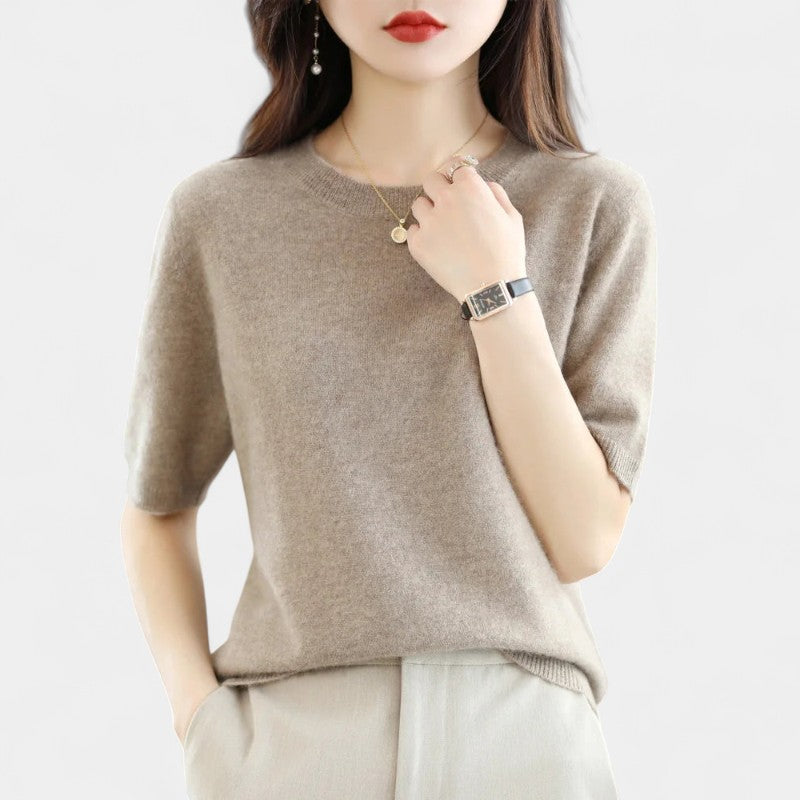 Gleame.-Gleame Trui – Elegante merinowol kasjmier trui met ronde hals en korte mouw