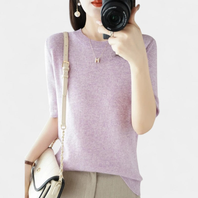 Gleame.-Gleame Trui – Elegante merinowol kasjmier trui met ronde hals en korte mouw