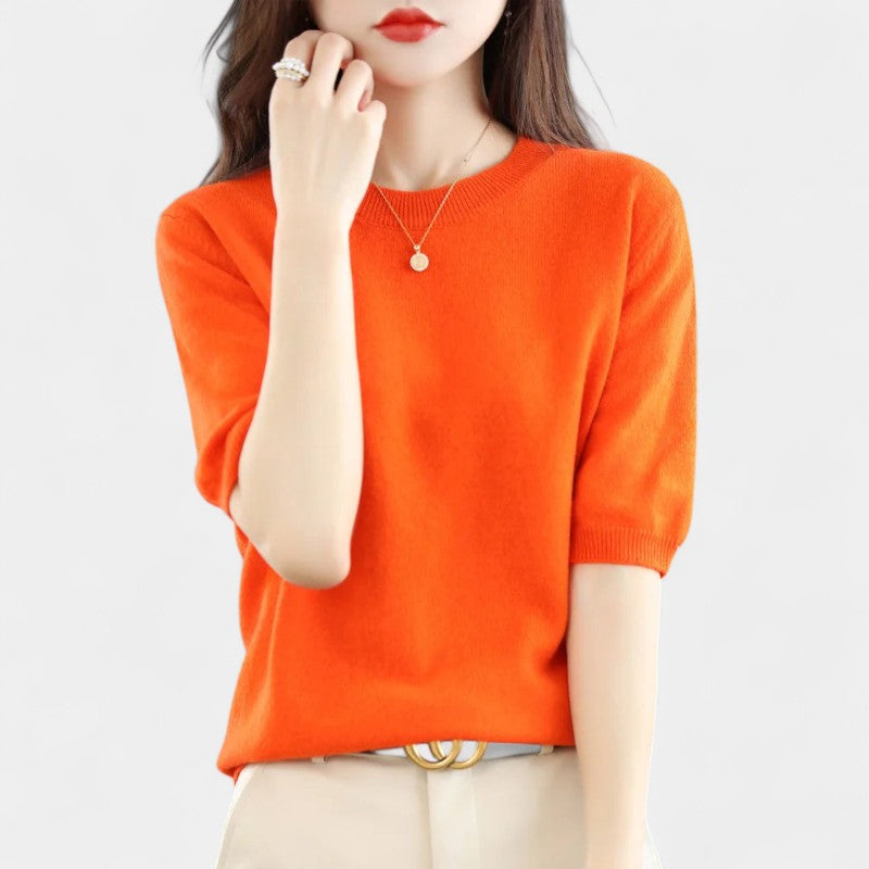 Gleame.-Gleame Trui – Elegante merinowol kasjmier trui met ronde hals en korte mouw