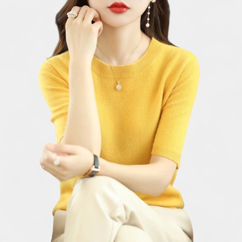 Gleame.-Gleame Trui – Elegante merinowol kasjmier trui met ronde hals en korte mouw