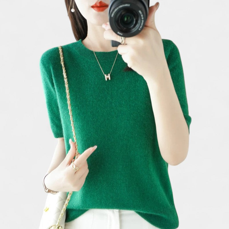 Gleame.-Gleame Trui – Elegante merinowol kasjmier trui met ronde hals en korte mouw