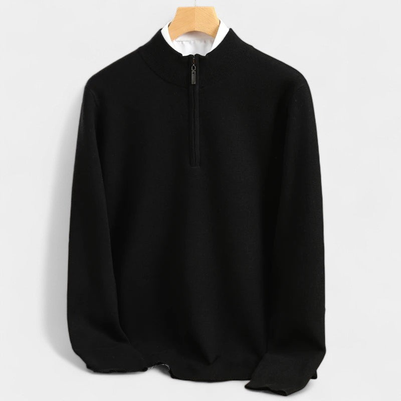 Gleame.-Gleame Trui – Merino wol pullover met halve rits en halfhoge kraag
