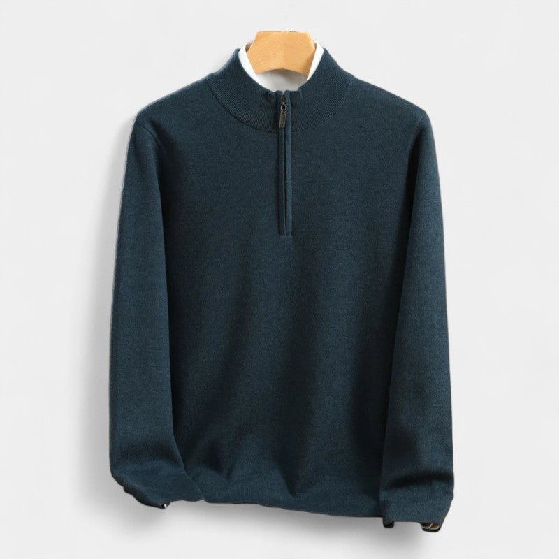 Gleame.-Gleame Trui – Merino wol pullover met halve rits en halfhoge kraag