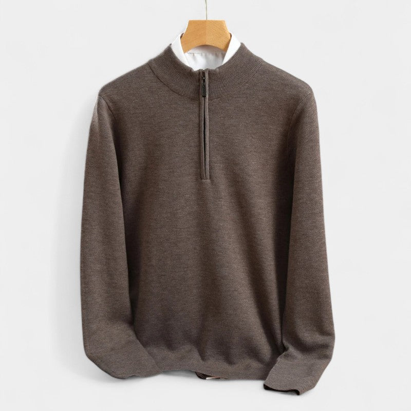 Gleame.-Gleame Trui – Merino wol pullover met halve rits en halfhoge kraag