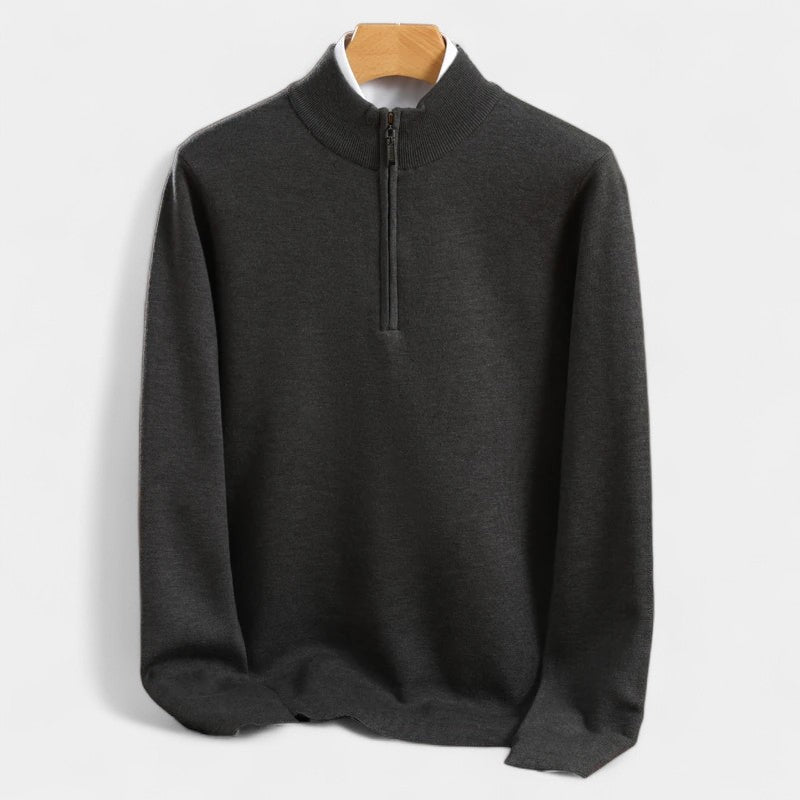 Gleame.-Gleame Trui – Merino wol pullover met halve rits en halfhoge kraag