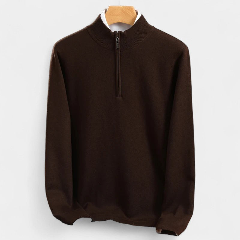 Gleame.-Gleame Trui – Merino wol pullover met halve rits en halfhoge kraag